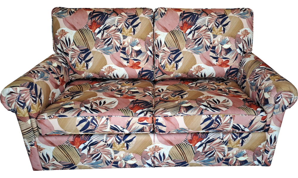 A 3-seater sofa with a designer guild fabric with tropical motifs.